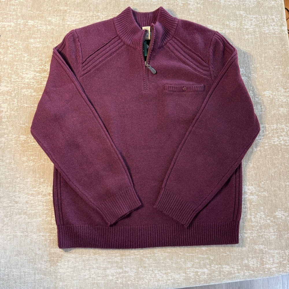 LL Bean Mens Merino Wool Quarter Zip Sweater Burgundy L-REG 520525 NWT